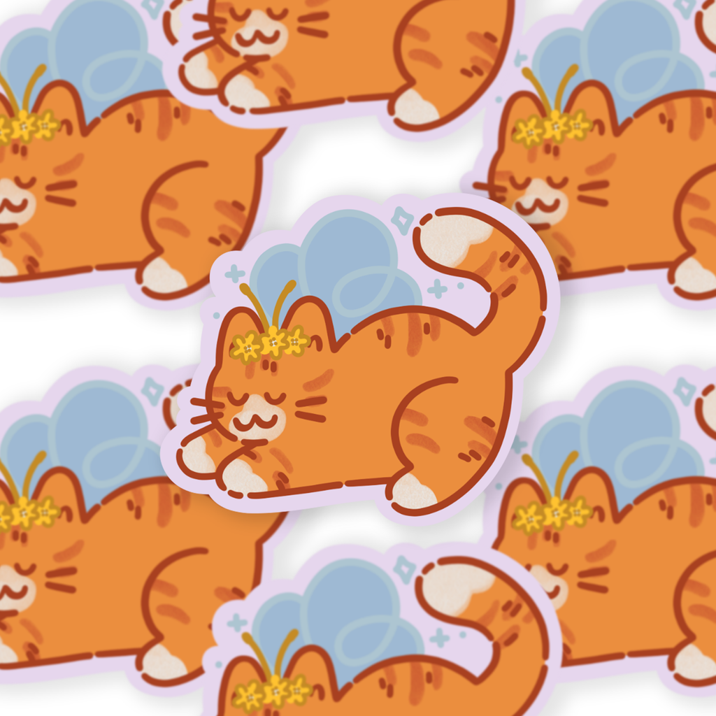 Fairy Orange Tabby-on-White Cat Vinyl Sticker