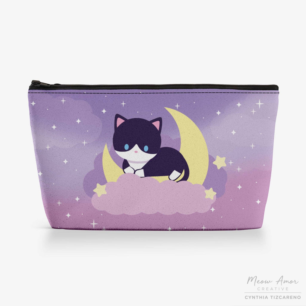 Cloudy Night Sky Tuxedo Cat on Moon Canvas Zipper Bag