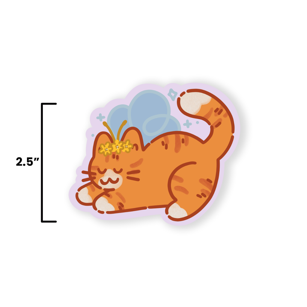 Fairy Orange Tabby-on-White Cat Vinyl Sticker