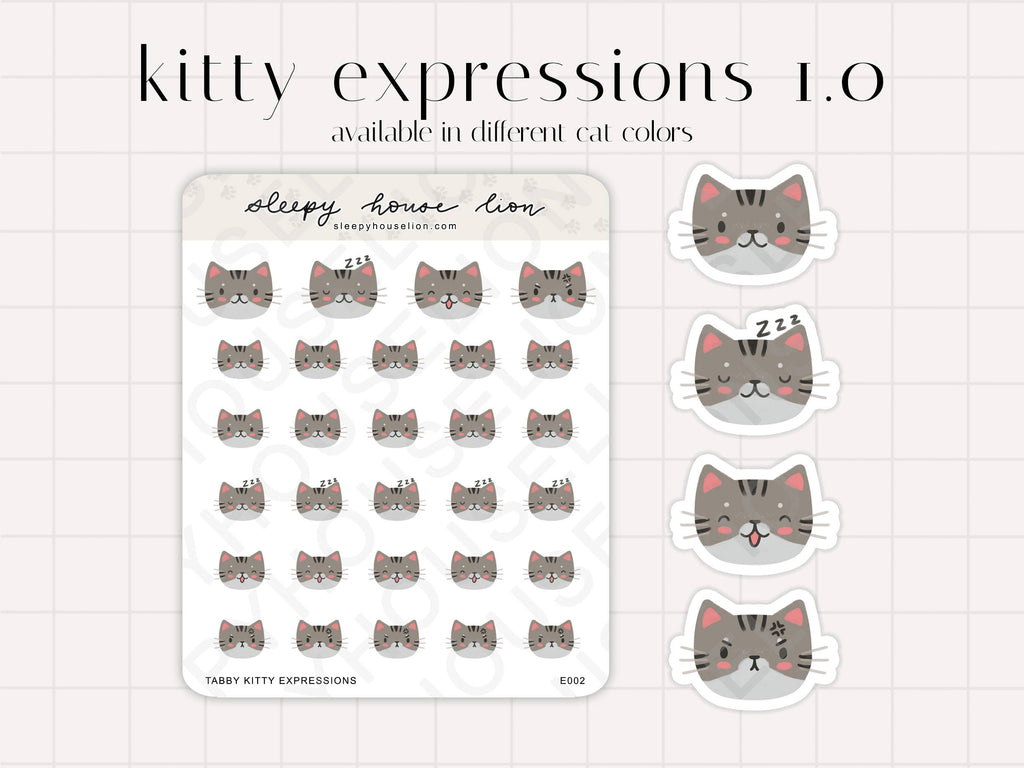 Kitty Expressions Grey Tabby Cat Planner Sticker Sheet