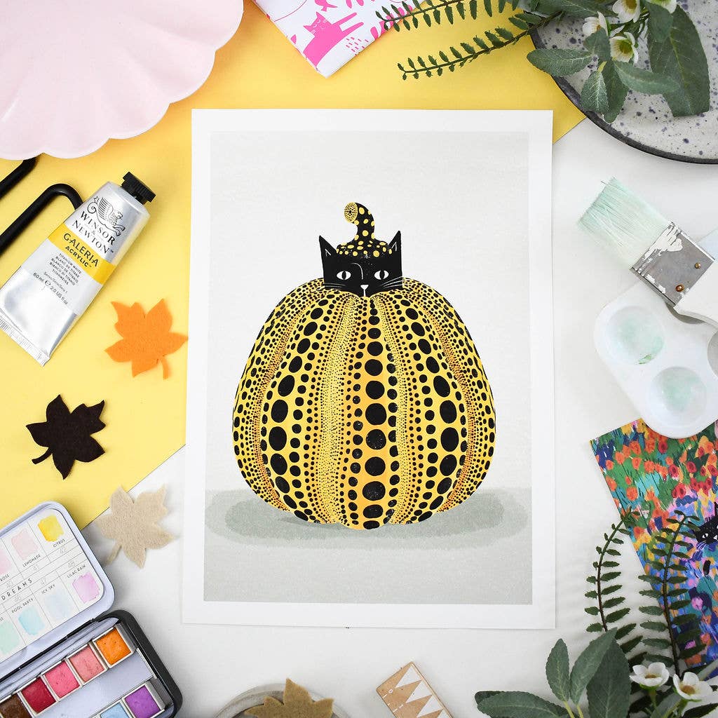 Yayoi Catsama Yellow Pumpkin Black Cat Famous Painting A4