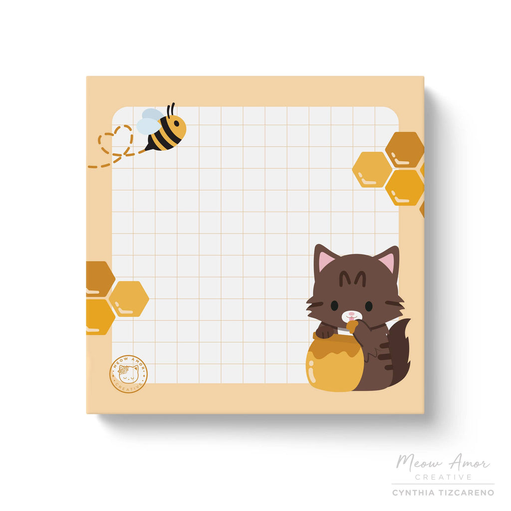 Jar of Honey Beehive Brown Tabby Cat Grid Post-it Sticky Notes