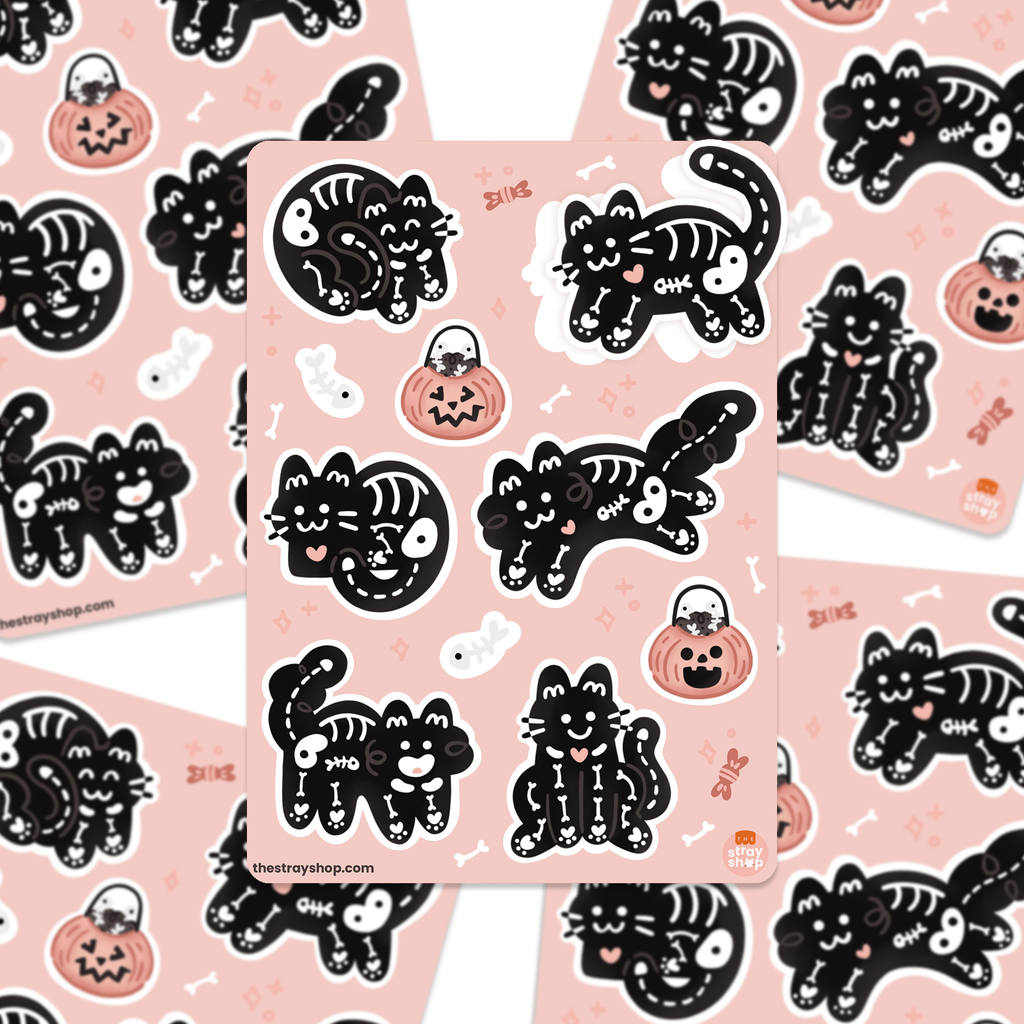 X-Ray Skeleton Cats Vinyl Sticker Sheet