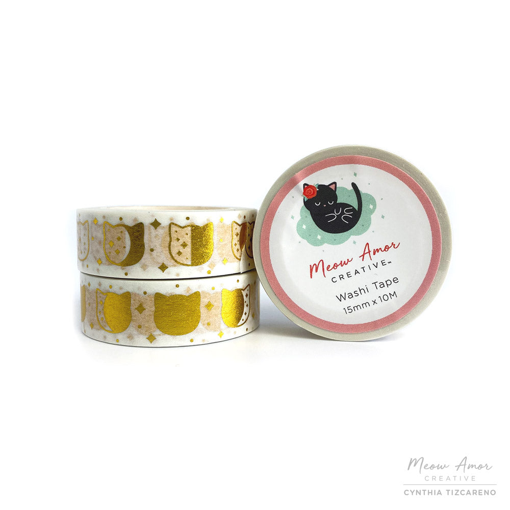 White Moon Phase Cats Foil Washi Tape
