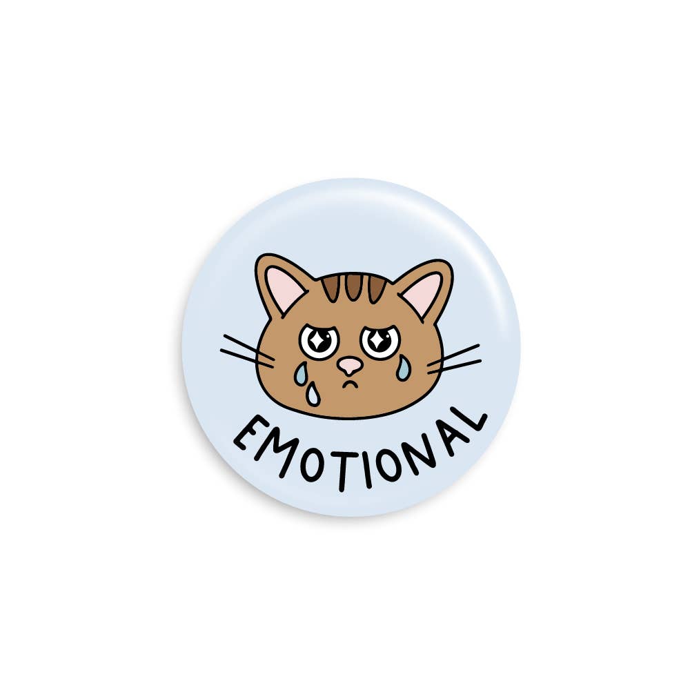 Emotional Brown Tabby Cat Pinback Button