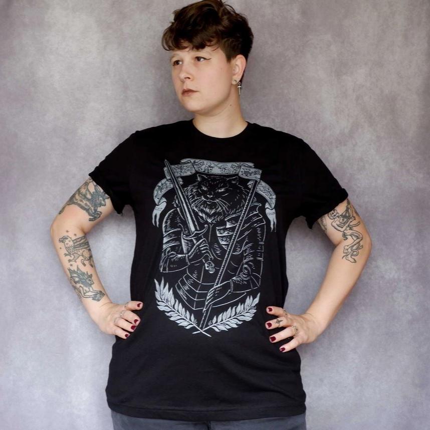 Armoured Warrior Knight Black Cat Universal Screen Printed Bella + Canvas T-shirt