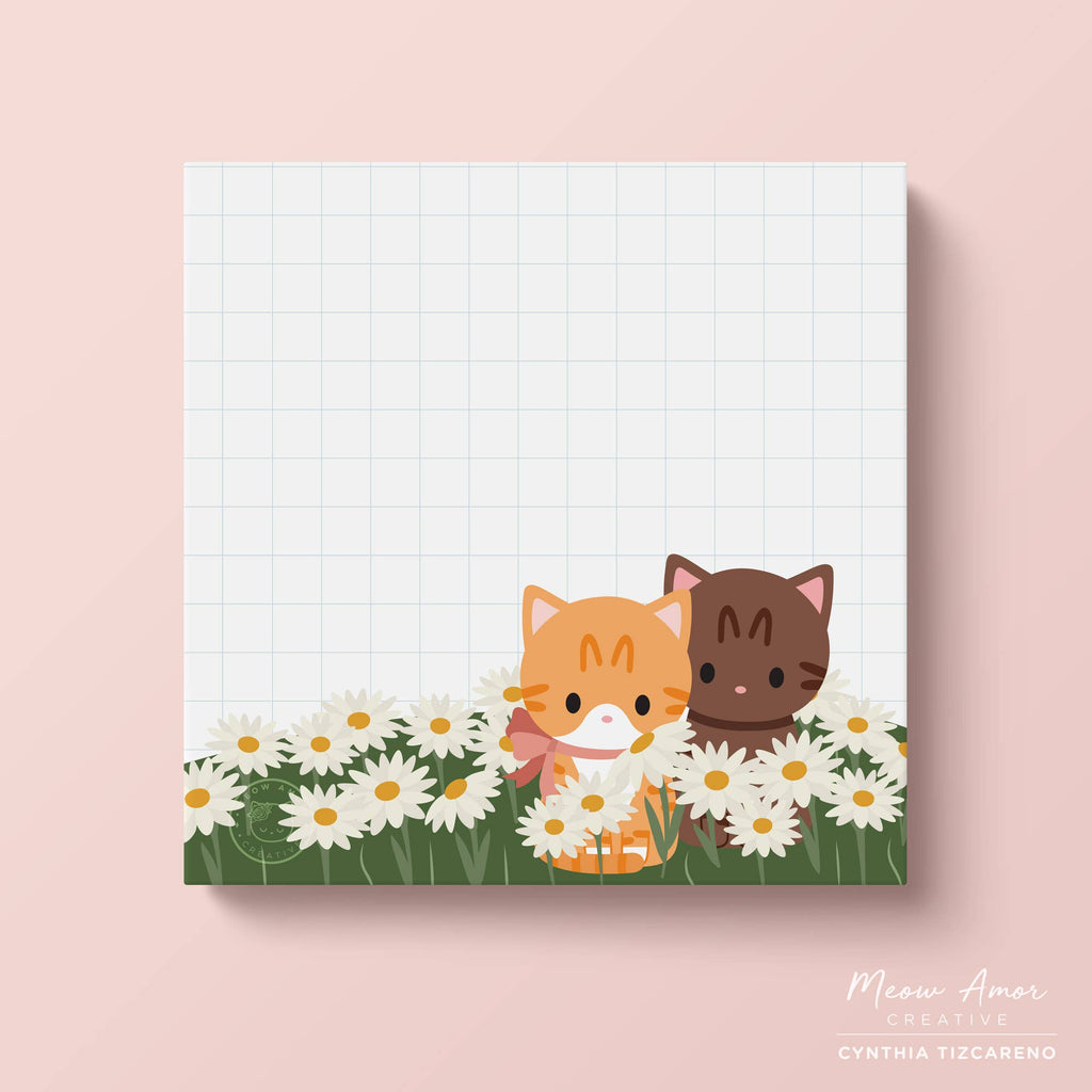Field of Daisies with Cats Grid Post-it Sticky Notes