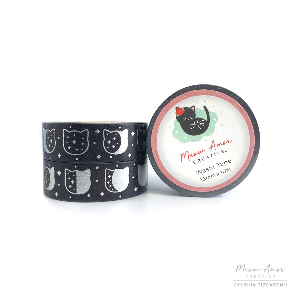 Black Moon Phase Cats foil washi tape