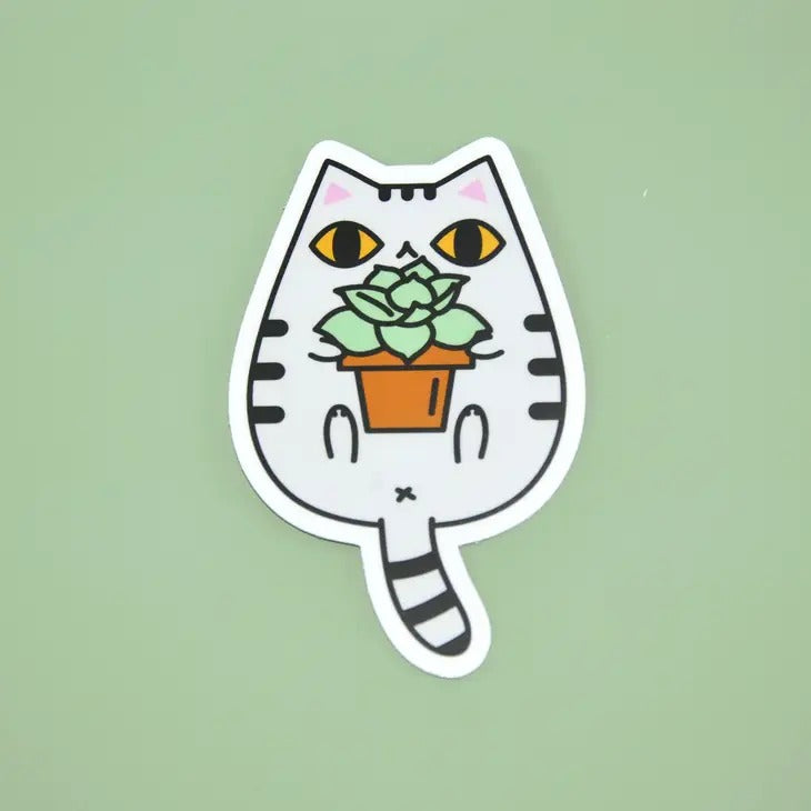 Tabby Cat and Succulent vinyl sticker