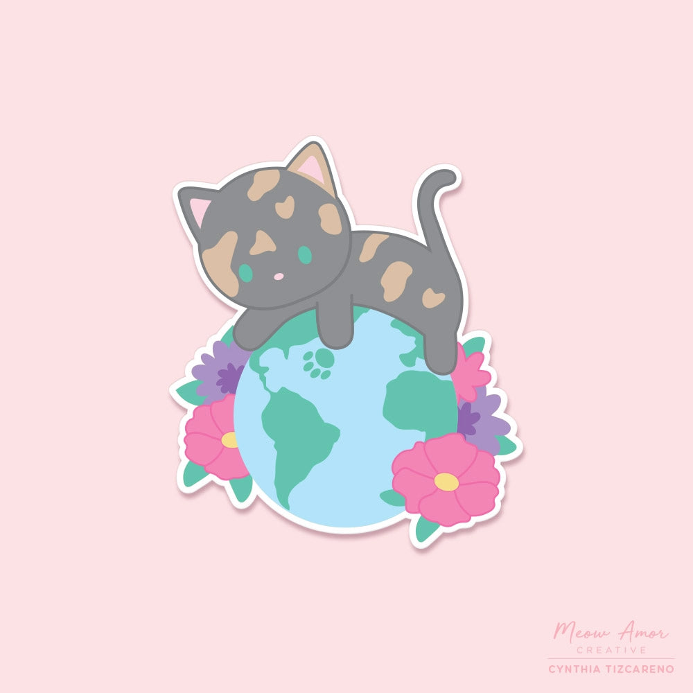 Tortie Cat on Earth sticker