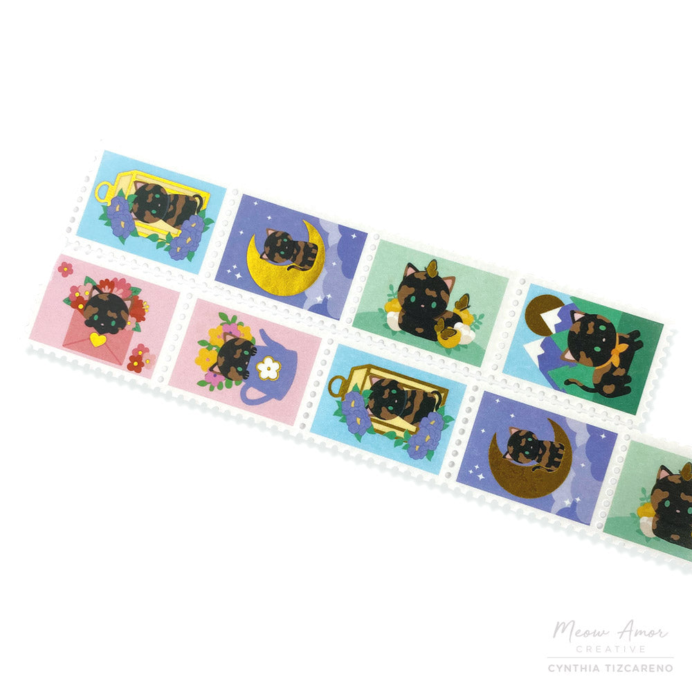 Tortie Cat gold foil stamp washi tape