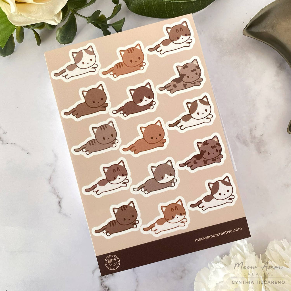 Mocha Brown Cats Vinyl Sticker Sheet