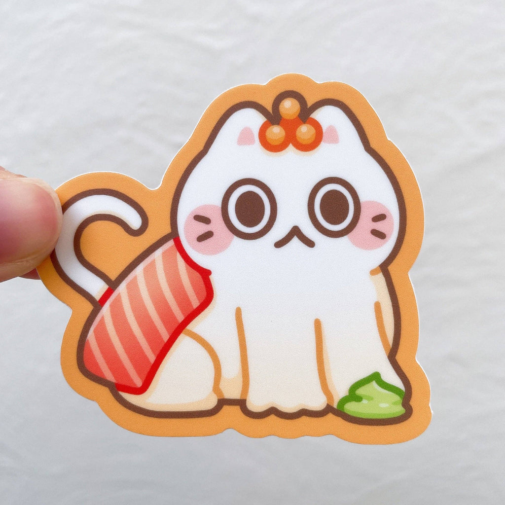 Sushi White Cat Vinyl Sticker