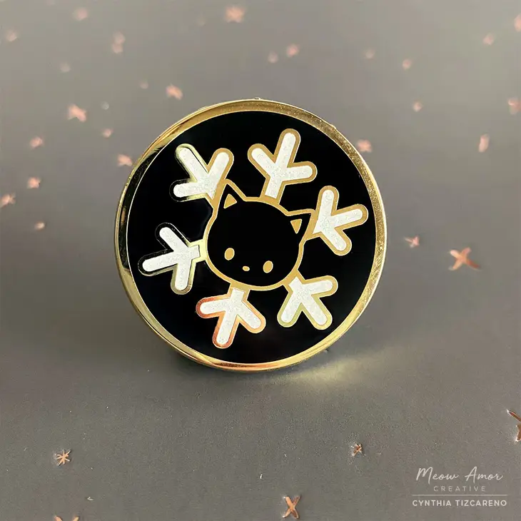 Snowflake Cat glitter enamel pin