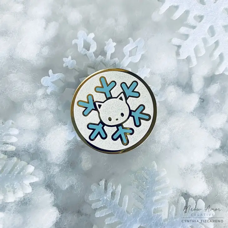 Snowflake Cat glitter enamel pin