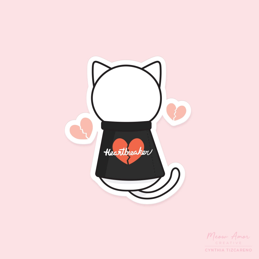 Heart Breaker Jean Jacket Cat Vinyl Sticker