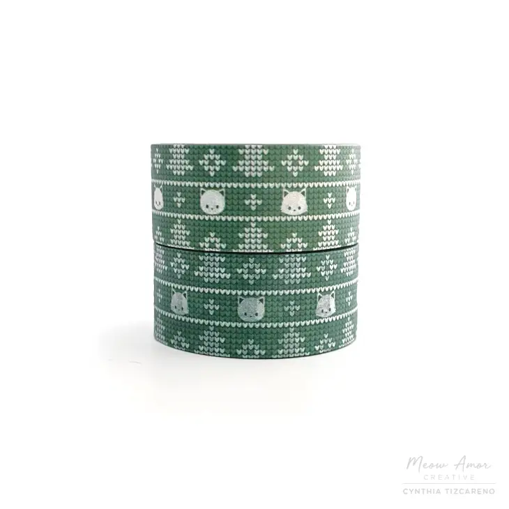 Green Knitted Christmas Cat washi tape
