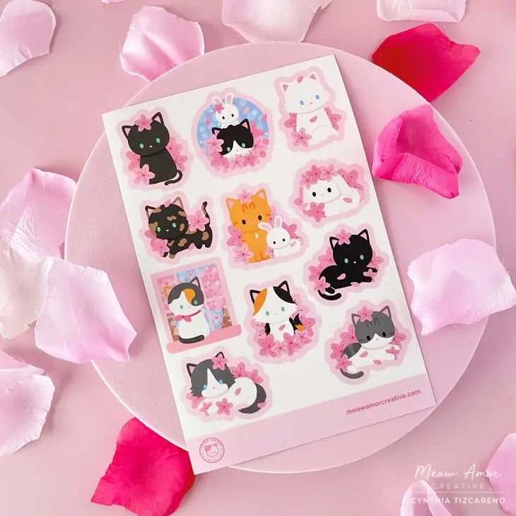 Cherry Blossom Cat sticker sheet