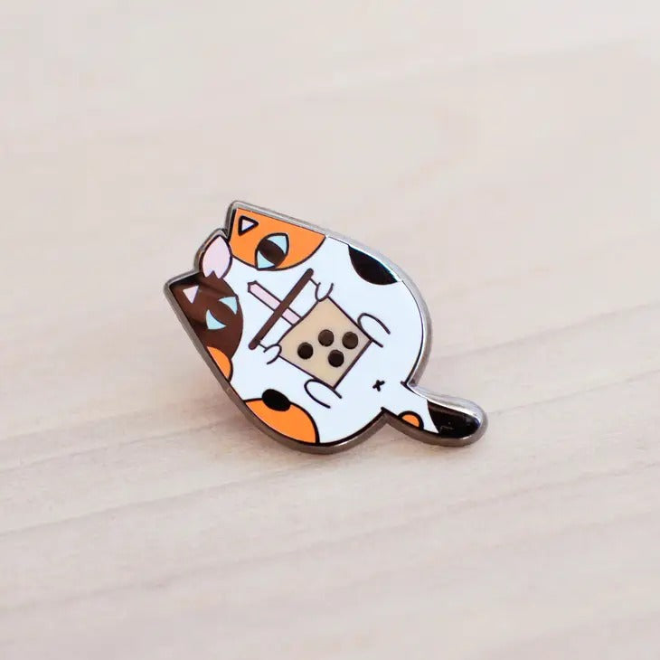 Calico Cat and Bubble Tea enamel pin
