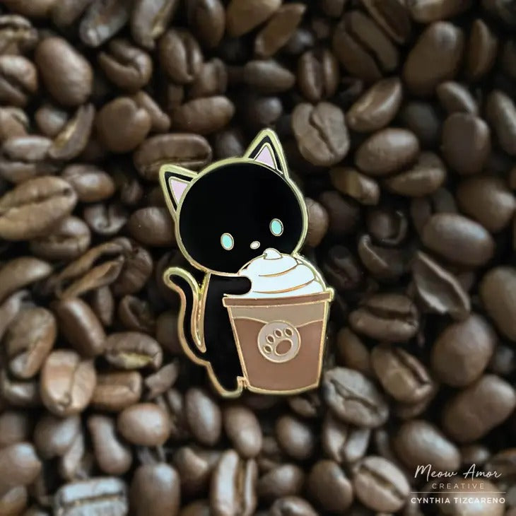 Mocha Coffee Black Cat hard enamel pin