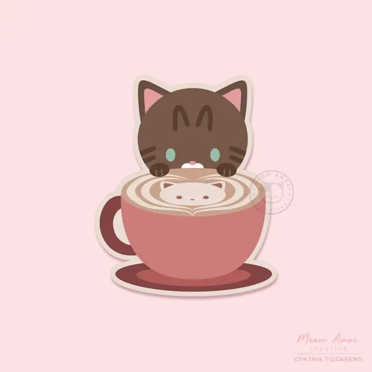 Coffee Cat Latte vinyl sticker