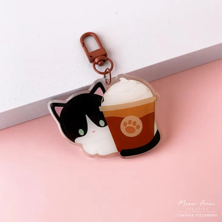 Coffee Tuxedo Cat acrylic charm