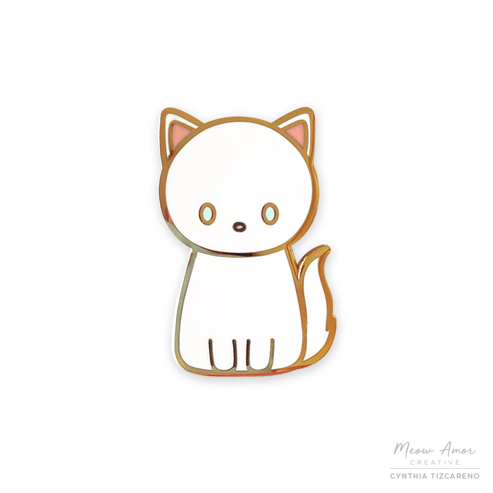 White Cat enamel pin