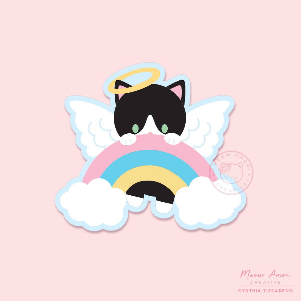 Angel Tuxedo Cat Vinyl Sticker