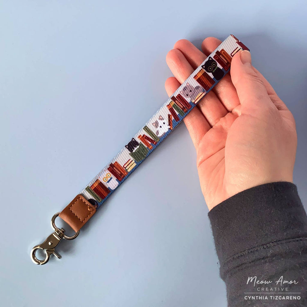 Book Cats Double-sided Wristlet Lanyard
