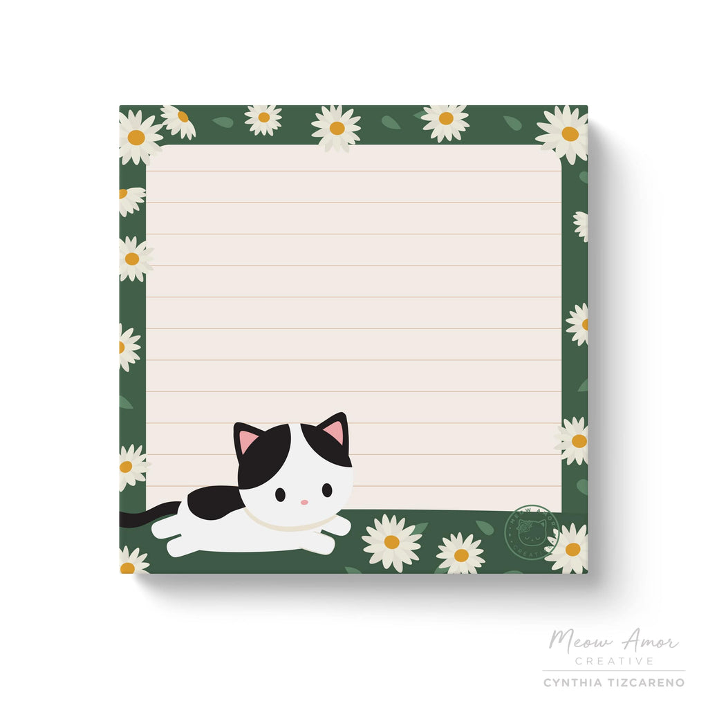 Daisies Black and White Cat Lined Post-it Sticky Notes