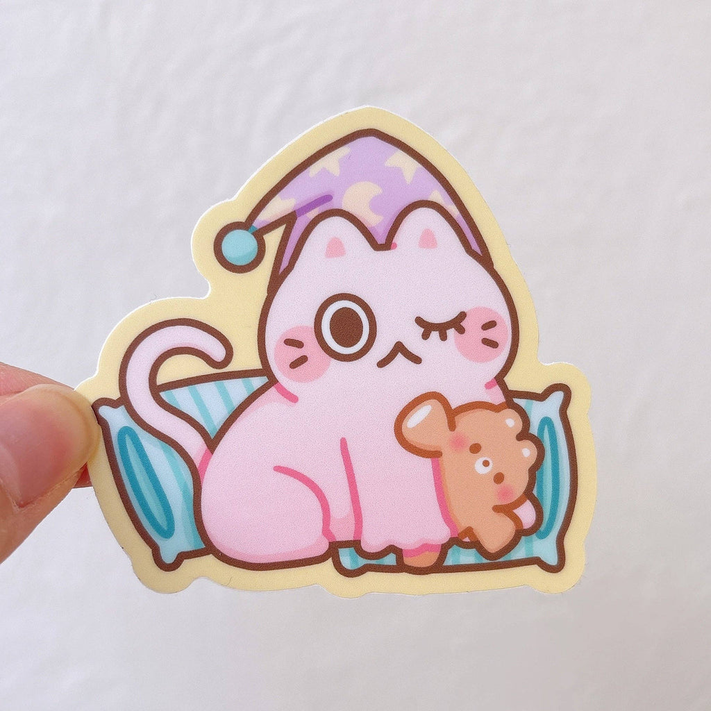 Bed Time Sticker Bedtime Pyjamas PJs White Cat Vinyl Sticker | Kitties & Cream