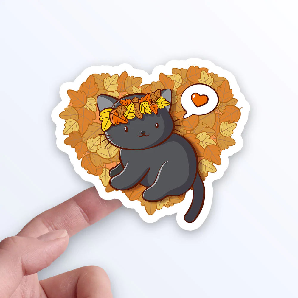 Black Cat in Fall Leaves sticker