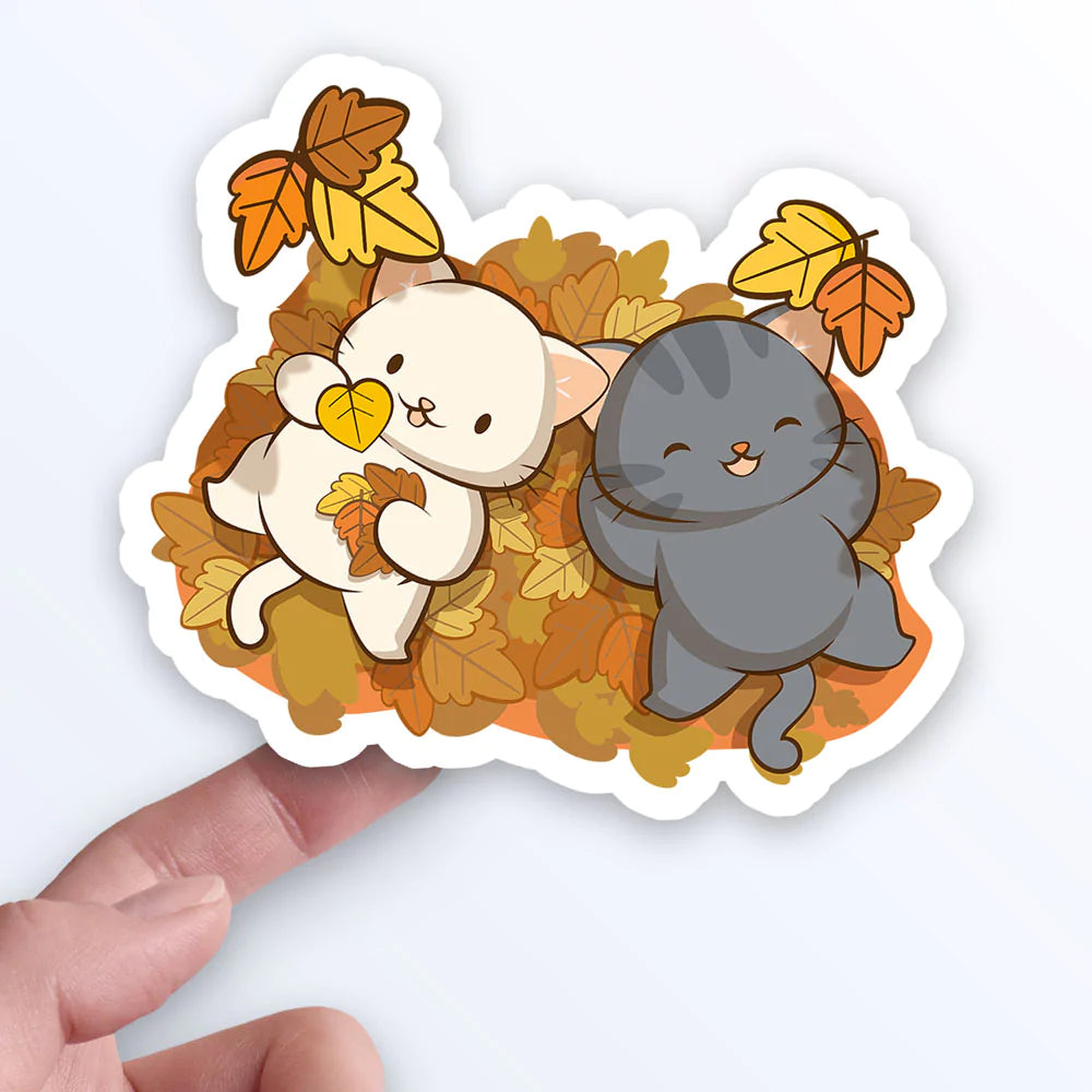 Two Cats in Fall Leaves sticker