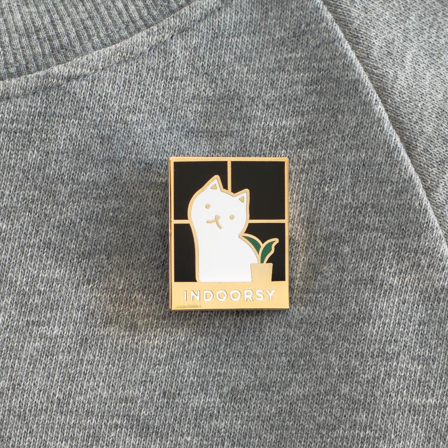 Indoorsy Cat enamel pin