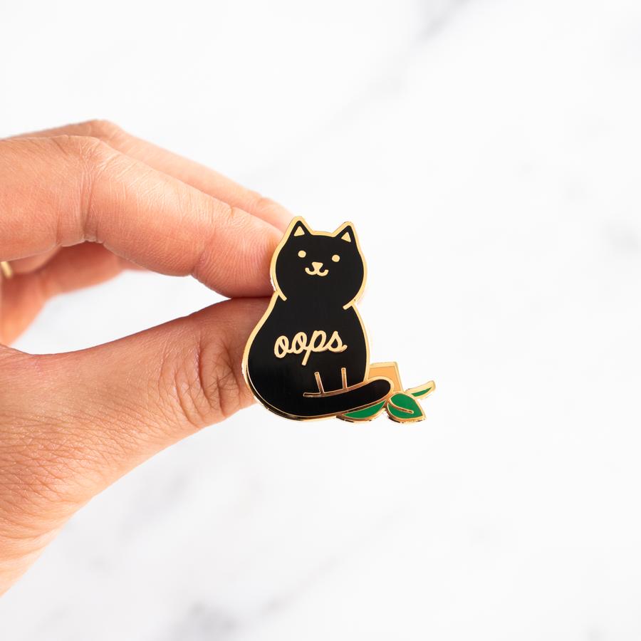 Oops Cat with Broken Planter Hard Enamel Pin