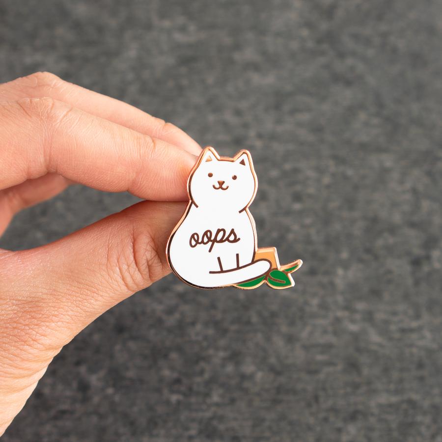 Oops Cat with Broken Planter Hard Enamel Pin