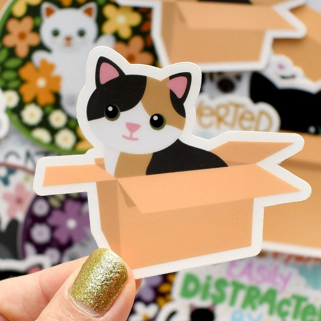 Calico Cat in Cardboard Box sticker