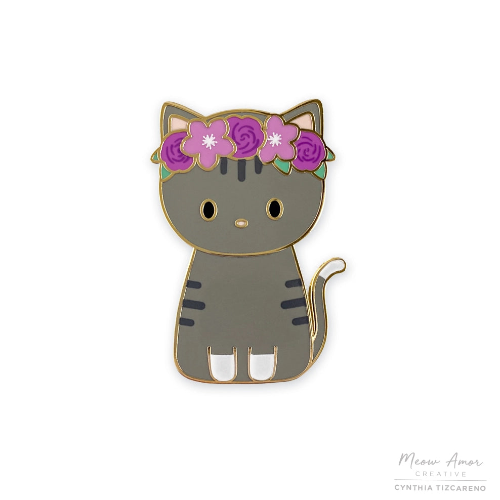 Flower Crown Cat enamel pin