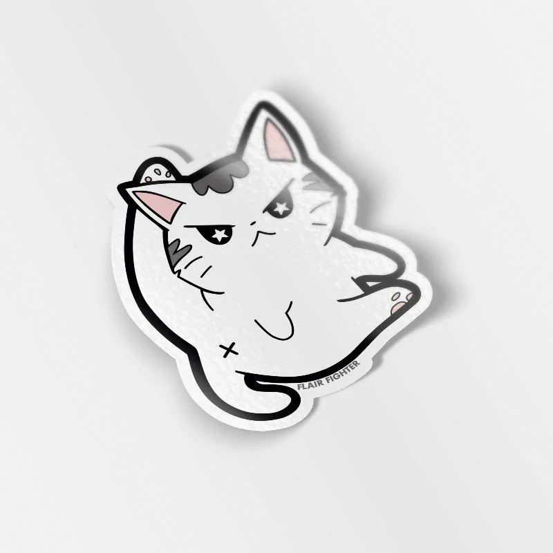 Angry White Cat Cute Hard Enamel Lapel Pin - Flair Fighter