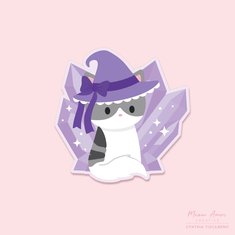 Witch Quartz Crystal Cat Vinyl Sticker