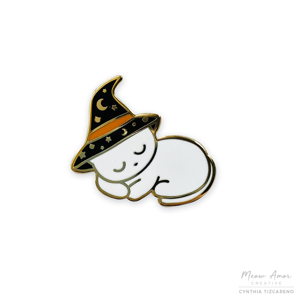 Sleepy Witch Cat enamel pin