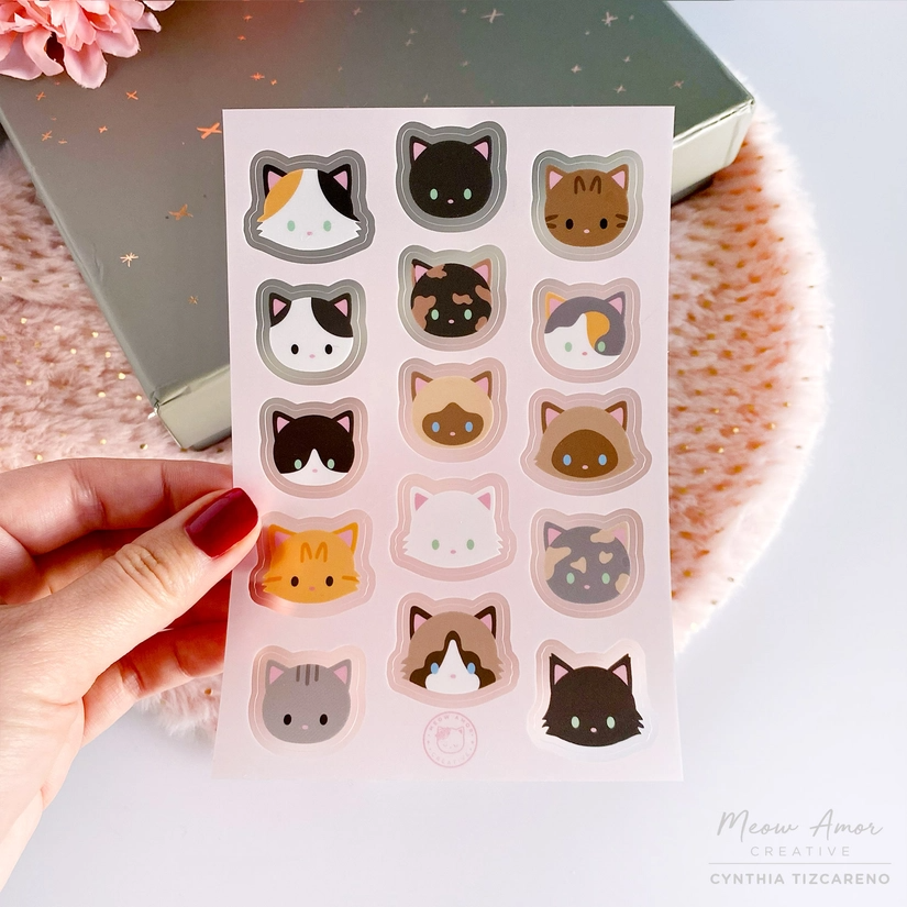 All the Cats Cat Heads PET Sticker Sheet