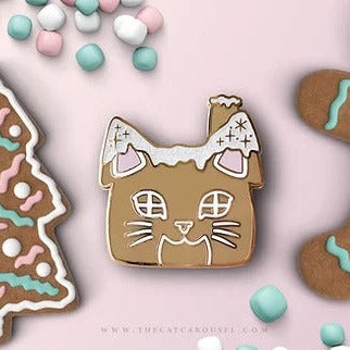 Gingerbread Cat House enamel pin