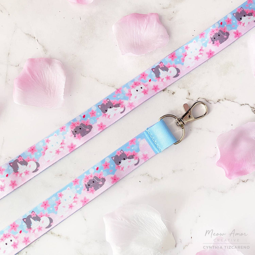Cherry Blossom Cats and Bunnies Double-sided Lanyard