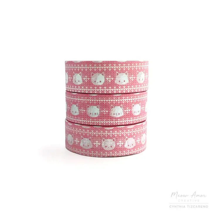 Pink Knitted Christmas Cat washi tape