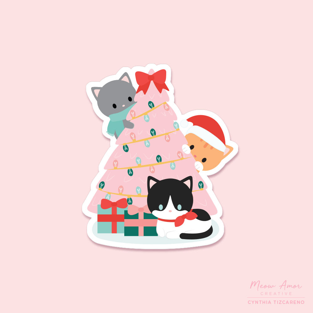 Christmas Cat Tree Vinyl Sticker