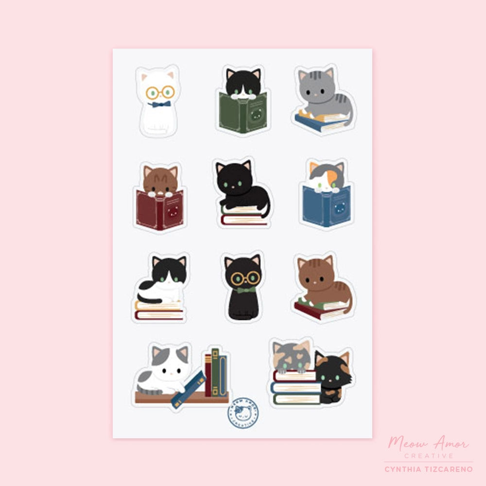 Book Cats Vinyl Sticker Sheet