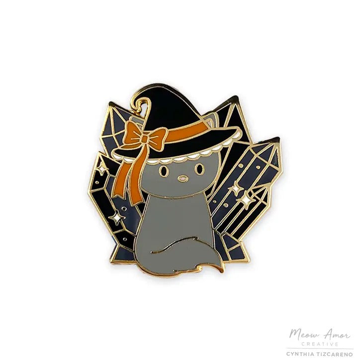 Quartz Witch Cat enamel pin