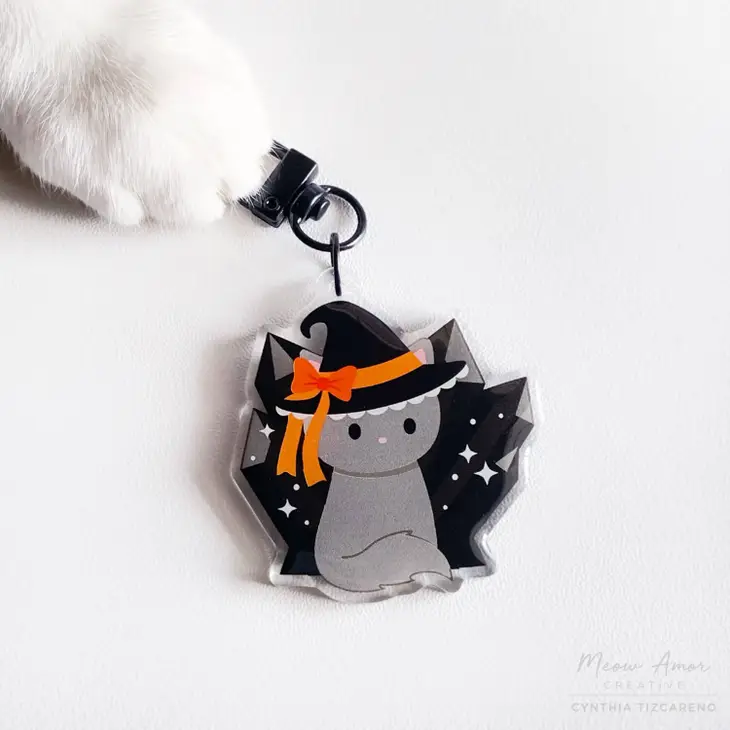Smokey Quartz Witch Cat acrylic charm