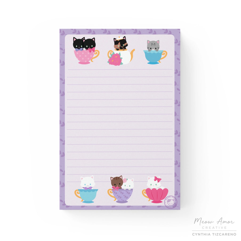 Tea Party Cats lined notepad